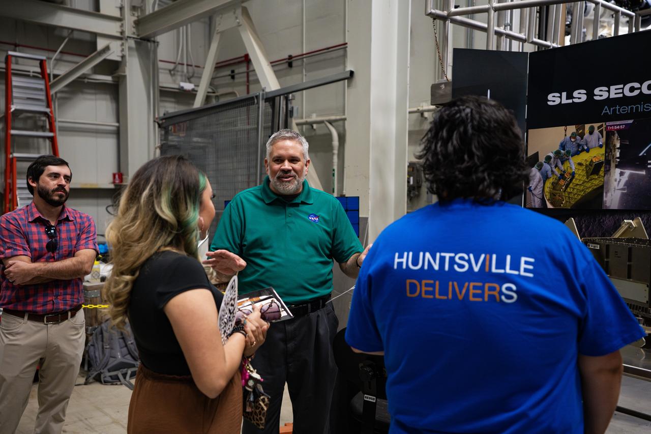These images show NASA employees attending an event April 10, 2025, at Marshall Space Flight Center in Huntsville, Alabama, to view the Orion stage adapter for Artemis II before it is transported to NASA’s Kennedy Space Center in Florida. Manufactured entirely at NASA Marshall, the adapter plays a crucial role in connecting the SLS (Space Launch System) rocket’s interim cryogenic propulsion stage to the Orion spacecraft. This adapter is the final piece of SLS hardware to be delivered to Kennedy Space Center in preparation for the Artemis II mission.